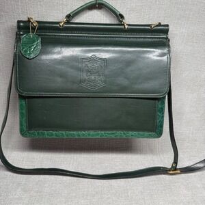Belle Rose Vintage Satchel Briefcase Handbag Dark Forest Green Messenger Bag